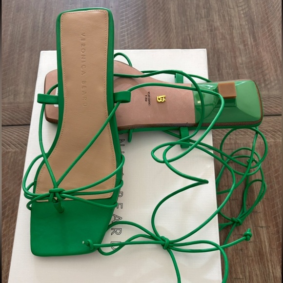 Veronica Beard Foley Ankle Tie Sandal Jungle Green - Picture 13 of 14